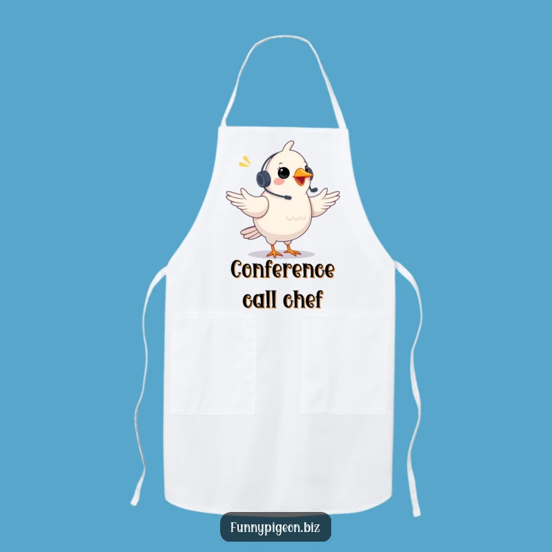 Funny Pigeon Video Conference Apron: Kitchen Calls & Humor Gift!