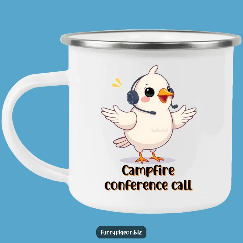 Funny Pigeon Video Conference Camping Mug: Virtual Brews & Humor!