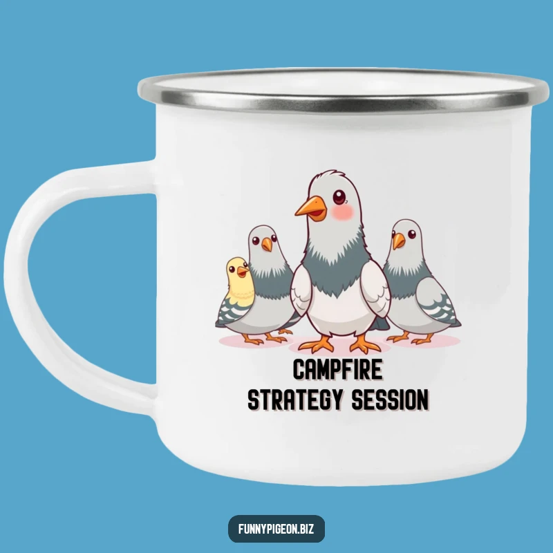 Funny Pigeon Conference Call Camping Mug - Hilarious Bird Outdoor Meetings
