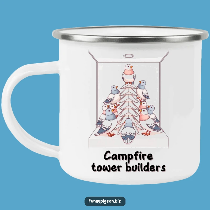 Funny Pigeon Camp Collaboration Mug - Hilarious Teamwork Bird Outdoor Gift