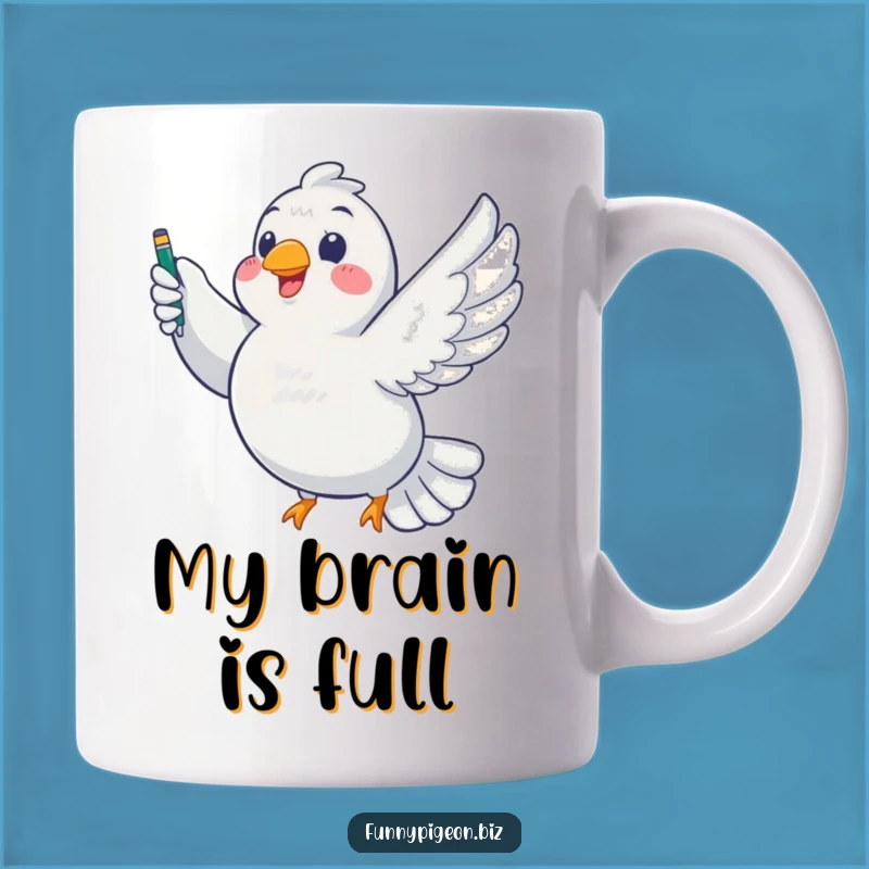 Funny Pigeon Writer Mug: Chubby Bird Soaring with Pen - Perfect Gift for Authors!