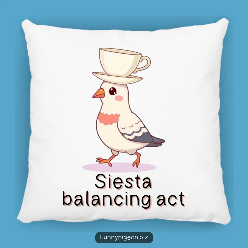 Funny Pigeon Teacup Balance Pillow - Cozy & Hilarious Comfort