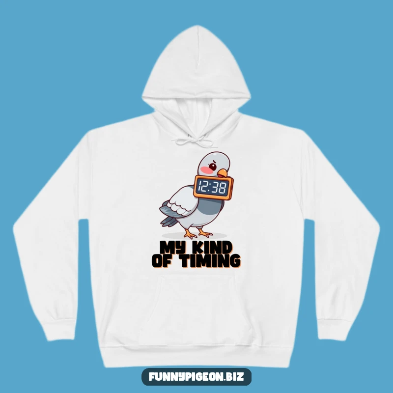 Funny Pigeon Clock Pecking Hoodie - Cozy & Hilarious Time-Themed Gift
