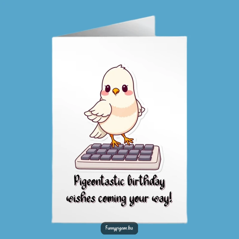 Funny Free Printable Pigeon Birthday Card: Keyboard Master Digital Download Gift