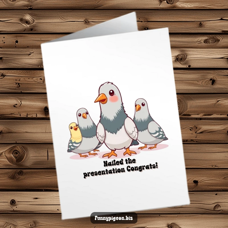 Funny Free Printable Congratulations Card of a pigeon intently nodding during a pigeon-only conference call.