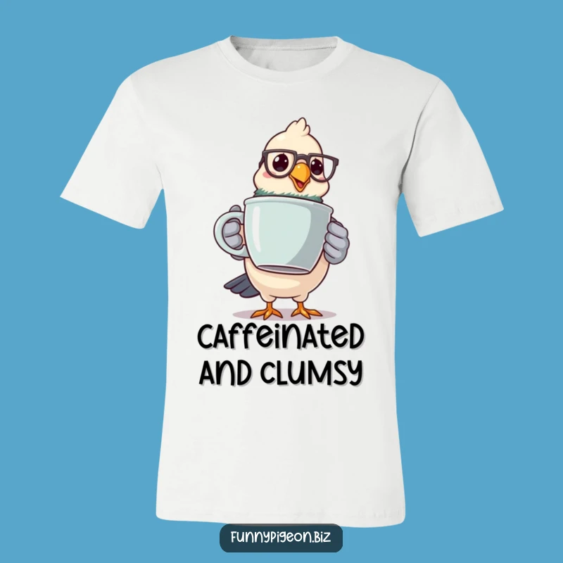 Funny Pigeon Coffee Addict T-Shirt - Hilarious Spectacled Bird Tee Gift