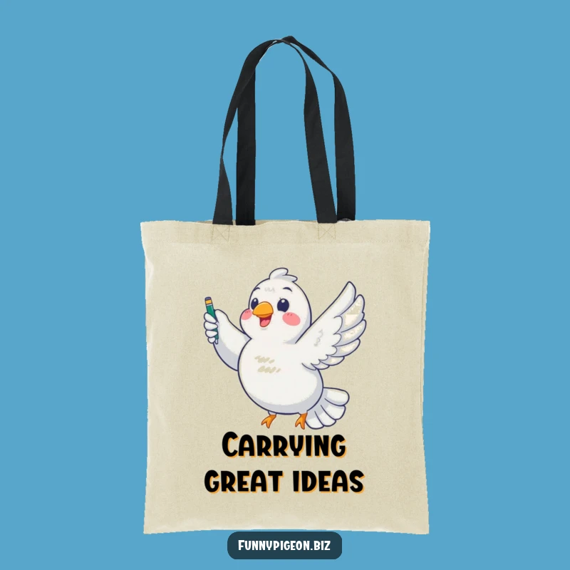 Funny Pigeon Writer Tote Bag: Chubby Bird Soaring with Pen - Carry Your Ideas Hilariously!