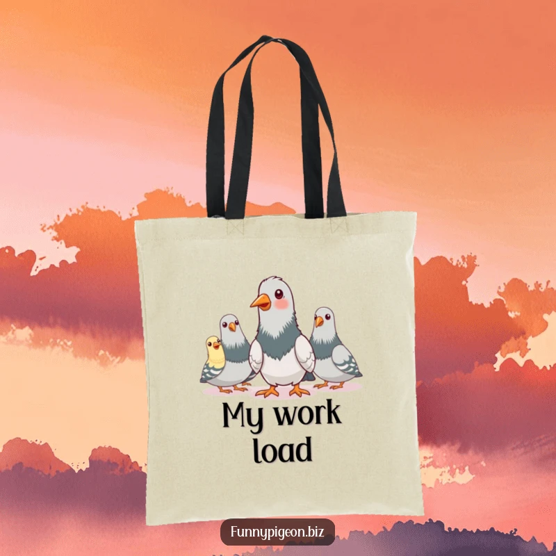 Durable tote bag featuring pigeons in a pretend conference call, nodding enthusiastically, ideal for stylish and humorous carrying of work items.